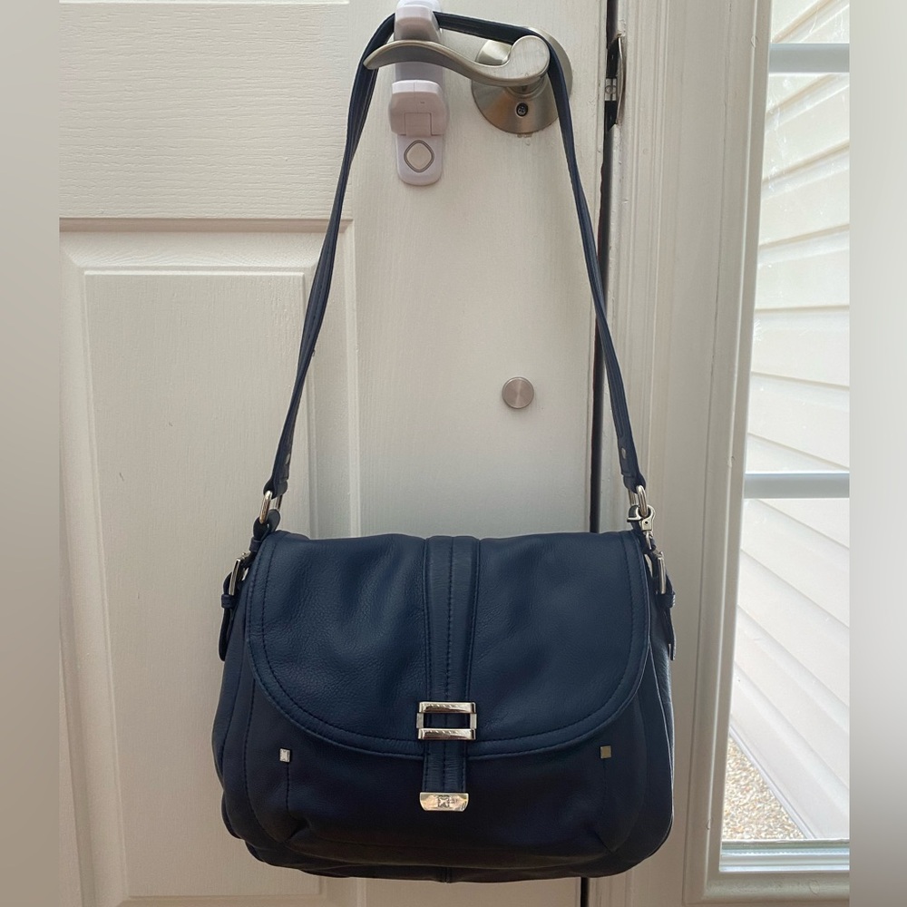 Liz Claiborne Shoulder Bag Leather Blue Euc